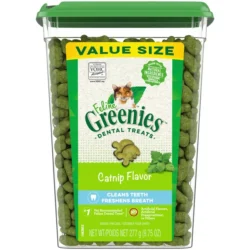 FELINE GREENIES Adult Natural Dental Care Cat Treats, Catnip Flavor, 9.75 oz. Tub