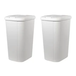 Hefty 13.3 gal Touch Lid Plastic Kitchen Trash Can, 2 Pack, White