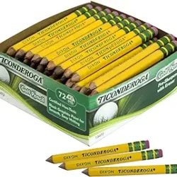 Ticonderoga Golf Wood-Cased Pencils, Pre-Sharpened, 2 HB, With Erasers, Yellow, 72 Count