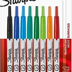 SHARPIE Retractable Permanent Markers, Ultra Fine Point, Assorted Colors, 8 Count