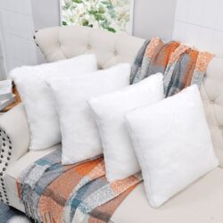 Home Soft Things Faux Fur Pillow Shell 4 Piece Set-Bright White – 20″ x 20″
