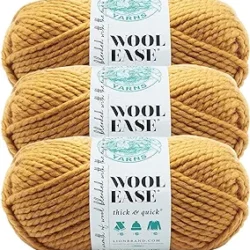 Lion Brand Yarn Wool-Ease Thick & Quick Yarn, Soft and Bulky Yarn for Knitting, Crocheting, and Crafting, 3 Pack, Mustard
