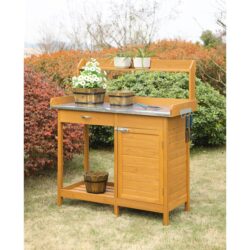 Deluxe Potting Bench with Cabinet, Light Oak