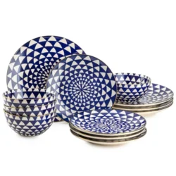 Thyme & Table Blue Medallion 12 Piece Dinnerware Set