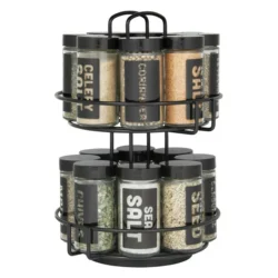 Kamenstein 16 Jar Black Spice Rack Spices Included