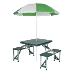 Stansport Folding Picnic Table with Umbrella, Aluminum Frame