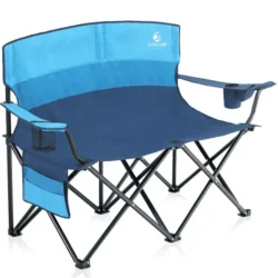 Alpha Camp Camping Chair Oversize Folding Camping Chair Heavy-duty Steel Frame Collapsible Double Chair with Cup Holder ,Blue