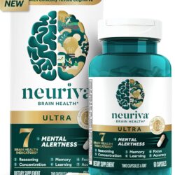 NEURIVA Ultra Decaffeinated Clinically Tested Nootropic Brain Supplement for Mental Alertness, Memory, Focus & Concentration, Cognivive, Neurofactor, Phosphatidylserine, Vitamins B6 B12, 60 Capsules